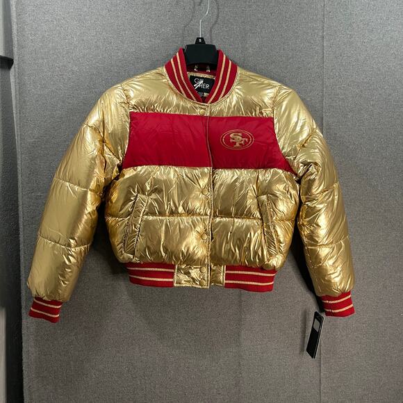 San Francisco 49ERS Women Puffer Jacket Gold/Red Light weight Size S - Picture 1 of 15